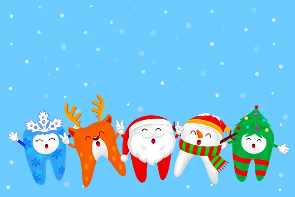 Vánoční Zub Znaky Design Santa Claus Sněhulák Sněhové Vločky Vánoční — Stockový vektor