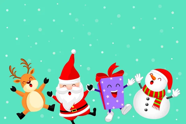 Funny Diseño Personajes Navidad Con Nieve Papá Noel Muñeco Nieve — Vector de stock