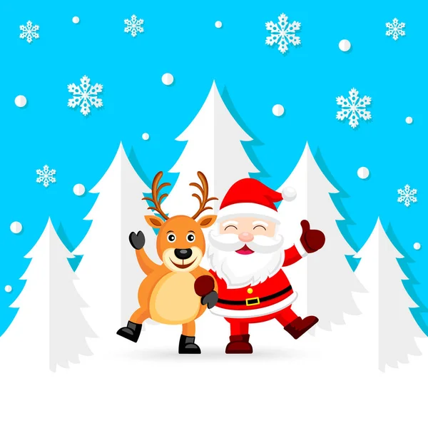 Funny Christmas Characters Design Snowflake Santa Claus Reindeer Merry Christmas — Stock Vector