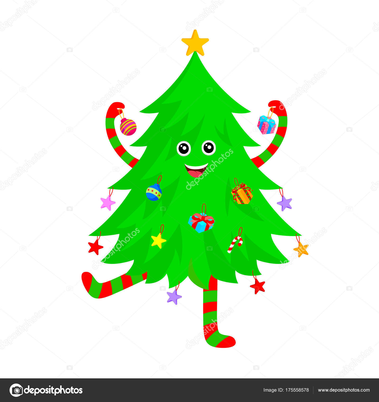 Tannenbaum Bilder Comic : christmas tree kawaii cartoon smiling Stock 