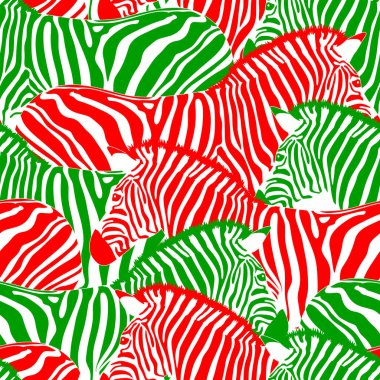 Zebra seamless modeli. Vahşi hayvan doku. Çizgili kırmızı ve yeşil. moda kumaş doku tasarım, illüstrasyon vektör.