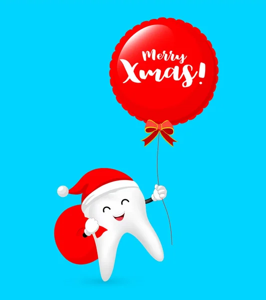 Kreskówka Znak Ząb Santa Claus Trzymając Balon Wesołych Świąt Szczęśliwego — Wektor stockowy