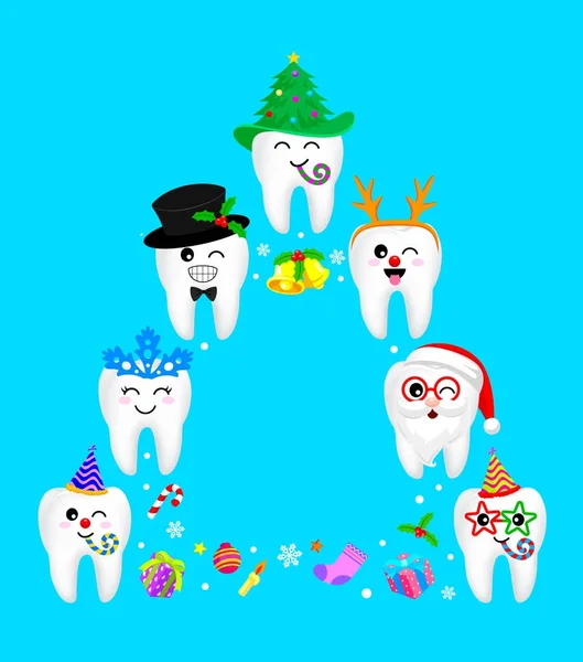 Personnages Dents Fantaisie Forme Arbre Noël Joyeux Noël Heureux Concept — Image vectorielle