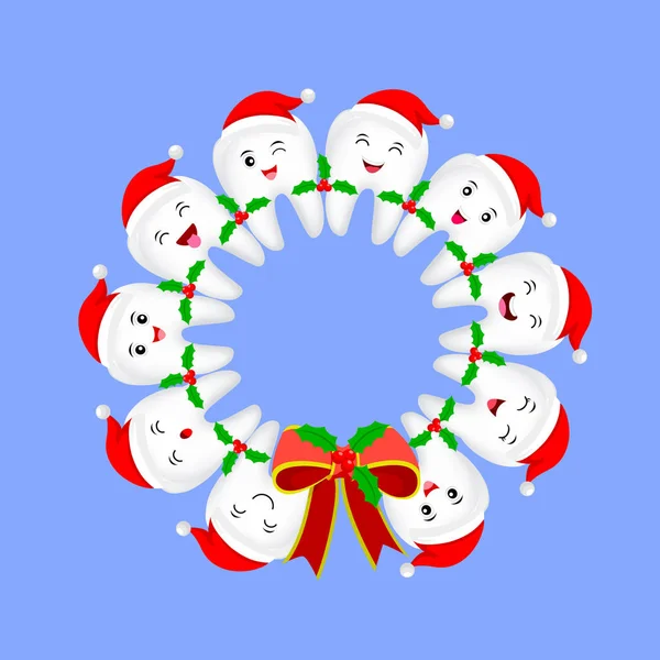 Vyjmout Kreslený Zub Charakter Designu Tvaru Kruhu Vánoční Dekorace Veselé — Stockový vektor