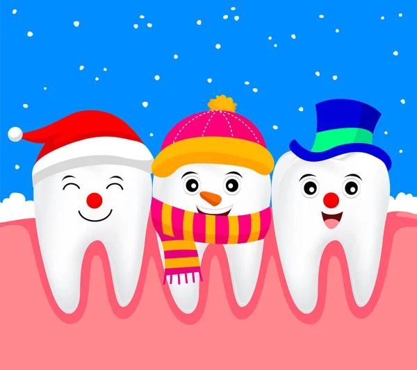 Desenho Caráter Dente Neve Com Inverno Dentes Feliz Natal Feliz —  Vetores de Stock