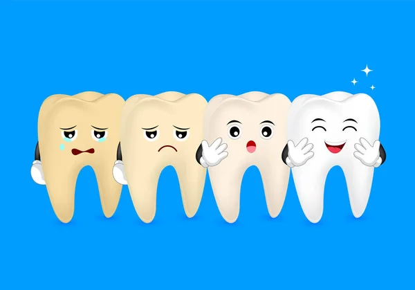 Diş Karakter Beyazlatma Adım Sarı Beyaz Diş Bakımı Kavramı Illüstrasyon — Stok Vektör
