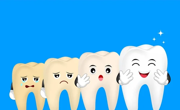 Clareamento Caracteres Dentários Passo Amarelo Branco Dental Care Concept Ilustração — Vetor de Stock