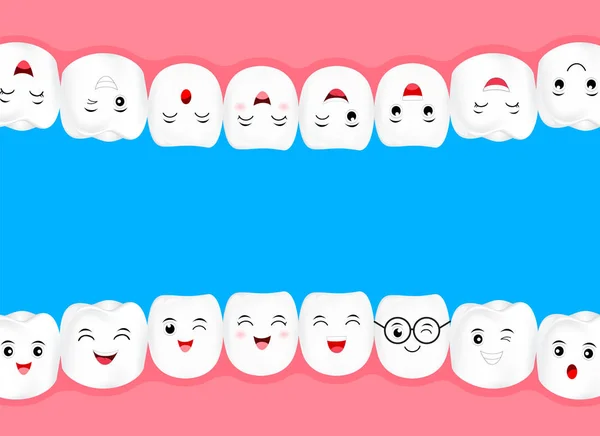 Dientes Humanos Boca Emoticones Expresiones Faciales Curioso Concepto Cuidado Dental — Vector de stock