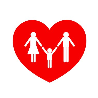 Kırmızı kalp, simgesi tasarım ailesinde. Aile Bakımı kavramı. Beyaz arka plan üzerinde izole vektör çizim.