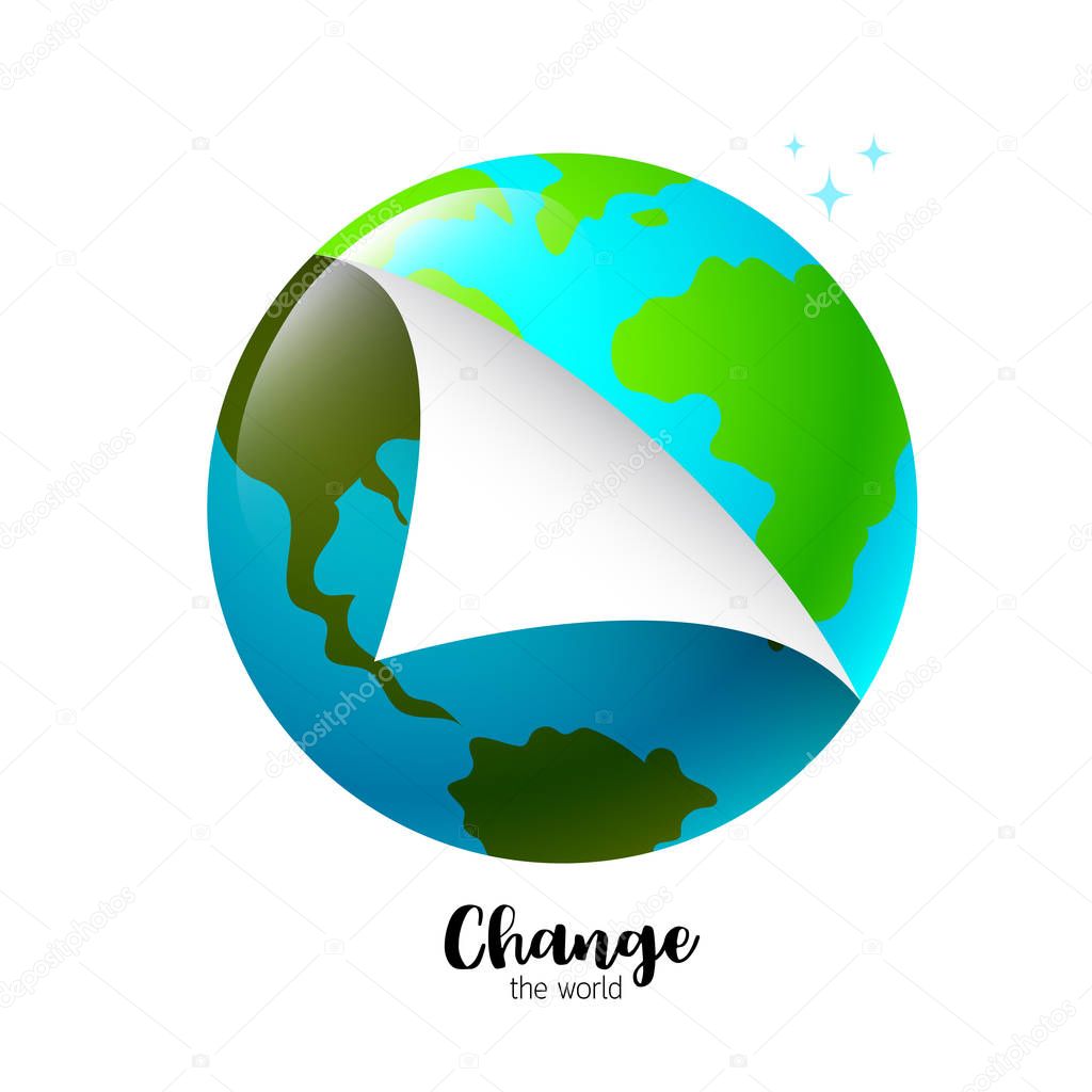 Globe before and after. Pollution and beautiful world. change the world concept. Illustration isolated on white background.