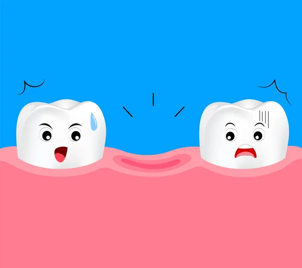 Desenhos Animados Dentários Dente Desaparecido Bonito Desenho Animado Conceito Cuidados — Vetor de Stock