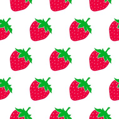 Şirin çilek seamless modeli. Organik taze sağlık tatlı. Beyaz arka plan üzerinde izole vektör çizim.