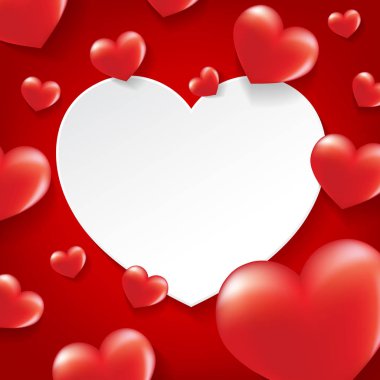 Parlak kırmızı kalpleri beyaz kalpli çerçeve vardı. Mutlu Sevgililer günü kavramı. Tasarımınız için resimde arka plan.