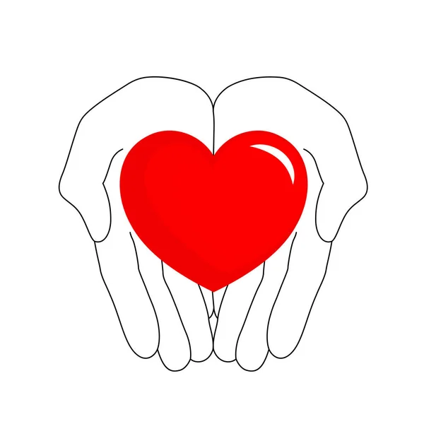 Mänsklig Hand Innehav Röda Hjärta Vektorillustration Isolerade Vit Bakgrund — Stock vektor