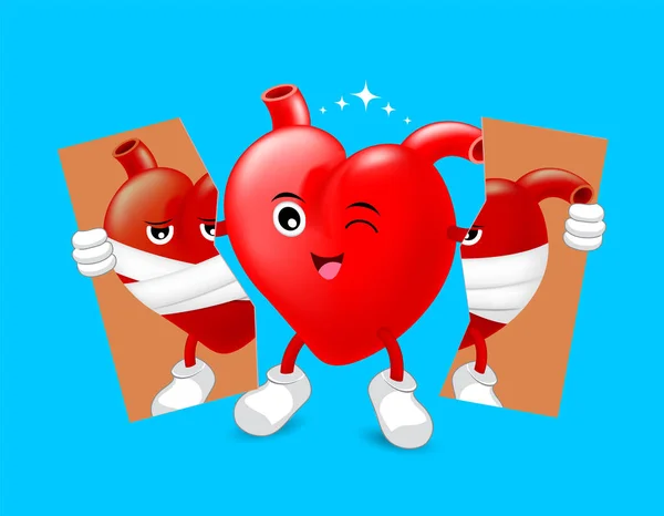 Здоровый Характер Сердца Держащий Слезы Нездорового Сердца Концепция Здравоохранения После — стоковый вектор