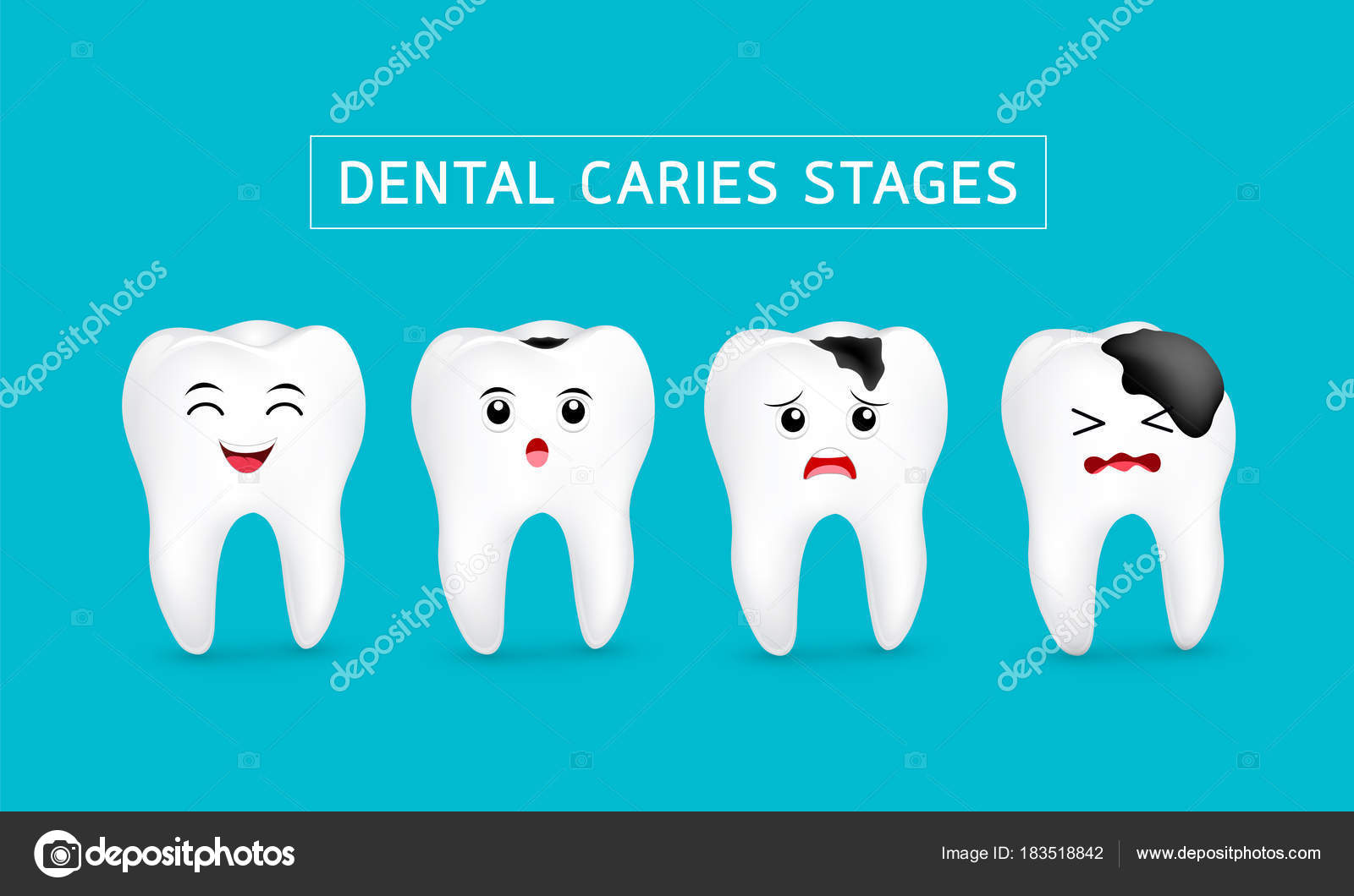 Cute Cartoon Tooth Character Show Stages Caries Development Dental Care