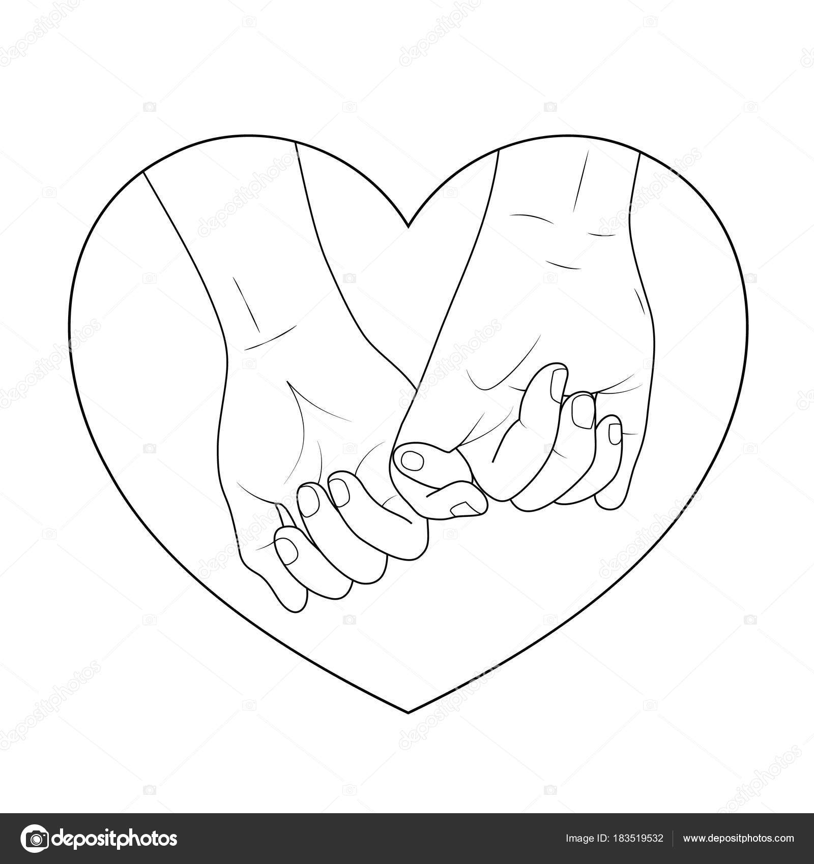 Couple Holding Hands Outline Heart Shape Icon Design