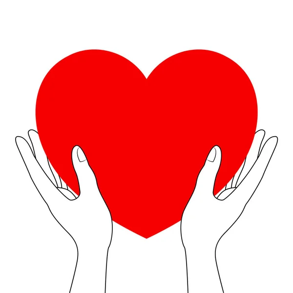 Rött Hjärta Ikonen Händerna Håll Hjärtat Ikon Design Glad Alla — Stock vektor