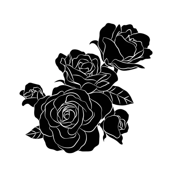 Bouquet Roses Silhouette Noir Illustration Vectorielle Isolée Sur Fond Blanc — Image vectorielle