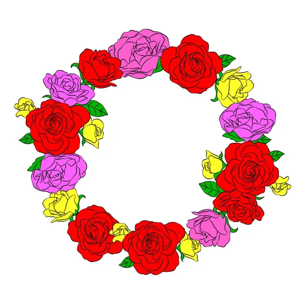Κύκλος Από Πολύχρωμα Τριαντάφυλλα Εικονογράφηση Διάνυσμα Που Απομονώνονται Λευκό Φόντο — Διανυσματικό Αρχείο