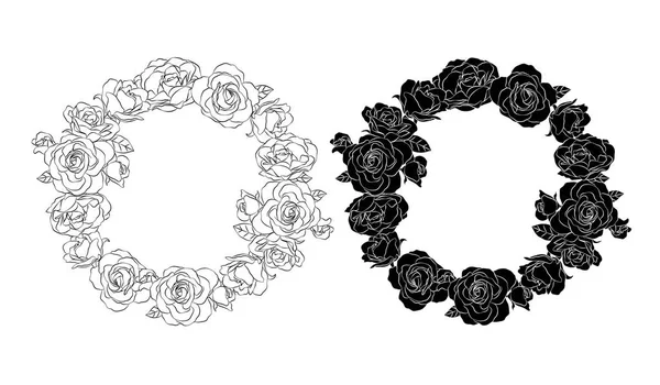 Κύκλος Των Τριαντάφυλλων Σιλουέτα Και Διάρθρωσης Του Μαύρου Εικονογράφηση Διάνυσμα — Διανυσματικό Αρχείο