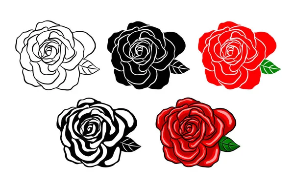 Raccolta Rose Silhouette Nero Colore Ombra Illustrazione Vettoriale Isolata Sfondo — Vettoriale Stock
