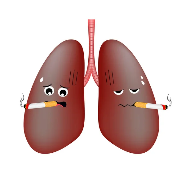 Danos Pulmonares Provocados Pelo Fumo Personagem Desenho Animado Bonito Conceito —  Vetores de Stock