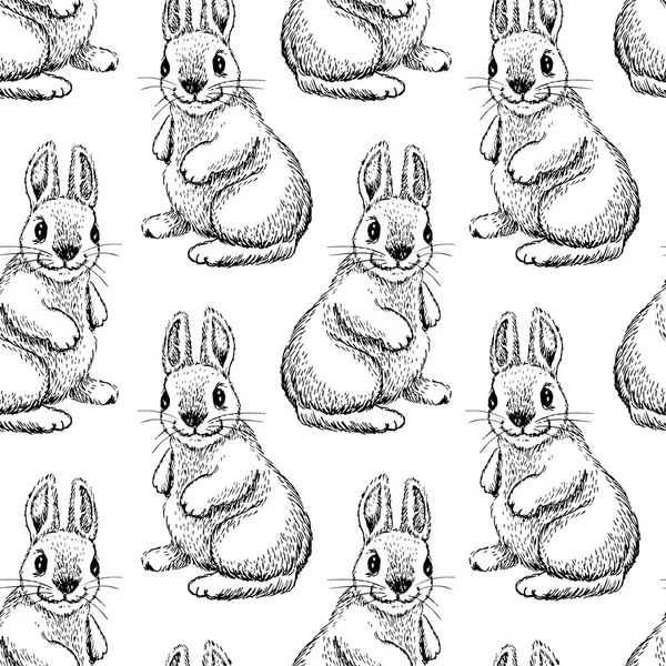 Sevimli Tavşan Çizilmiş Stil Ver Seamless Modeli Mutlu Paskalya Kavramı — Stok Vektör