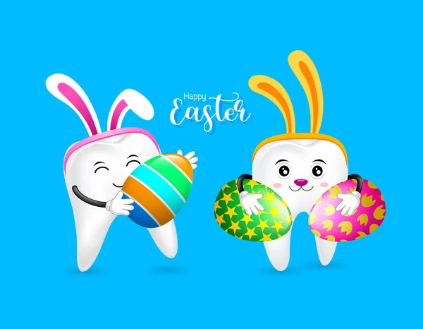 Dentifricio Coniglietto Con Uova Pasqua Pasqua Dentale Illustrazione Isolata Sfondo — Vettoriale Stock