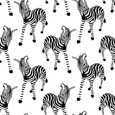 Zebra seamless modeli. Vahşi hayvan doku. Çizgili siyah ve beyaz. Tasarım moda kumaş dokusu. İllüstrasyon izole beyaz arka plan üzerinde.