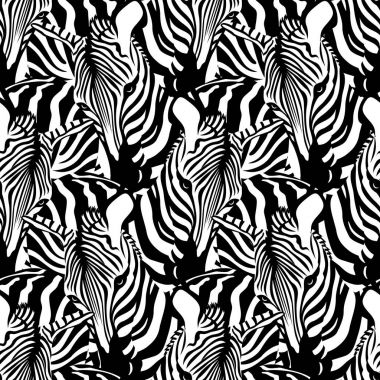 Zebra seamless modeli. Savannah hayvan süsleme. Vahşi hayvan doku. Çizgili siyah ve beyaz. moda kumaş doku tasarım, illüstrasyon vektör.