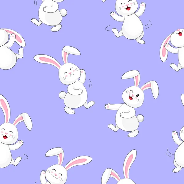 Wit Konijn Dansende Naadloze Patroon Schattige Bunny Happy Easter Dag — Stockvector