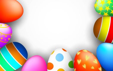 Renkli boyalı yumurta ile Paskalya sınır. Mutlu tatil. İllüstrasyon izole beyaz arka plan üzerinde.