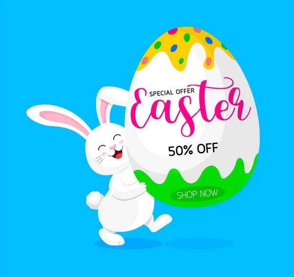 Cute Rabbit Holding Big Egg Special Offer Easter Easter Eggs — Stock Vector