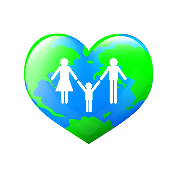 Οικογένεια Πέρα Από Τον Κόσμο Καρδιά Σχήμα Του Πλανήτη Έννοια — Διανυσματικό Αρχείο