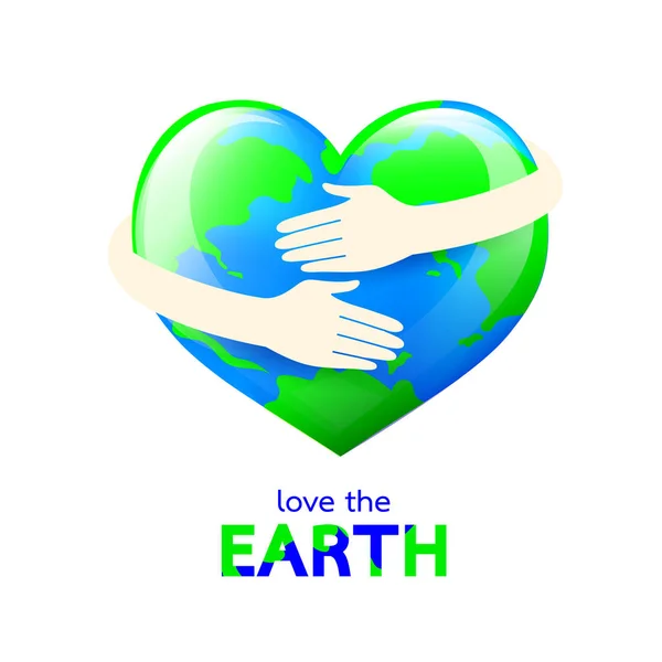 地球の心臓の形を抱擁する 幸せな地球の日のコンセプト ポスター カード バナーの世界環境デーのアイコンデザイン 白地に隔離されたイラスト — ストックベクタ