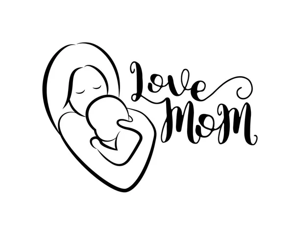 Amour Maman Lettrage Design Avec Maman Étreint Son Icône Enfant — Image vectorielle