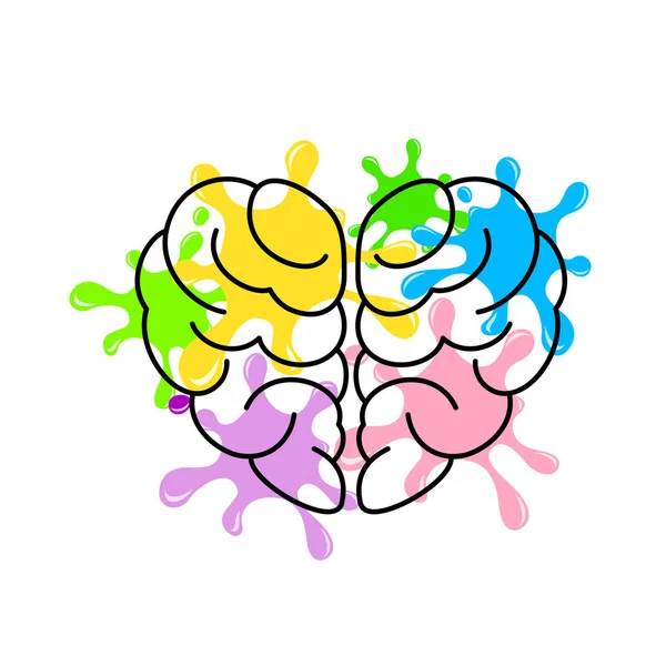 Cerebro Forma Corazón Con Salpicaduras Colores Concepto Mente Creativa Ilustración — Vector de stock