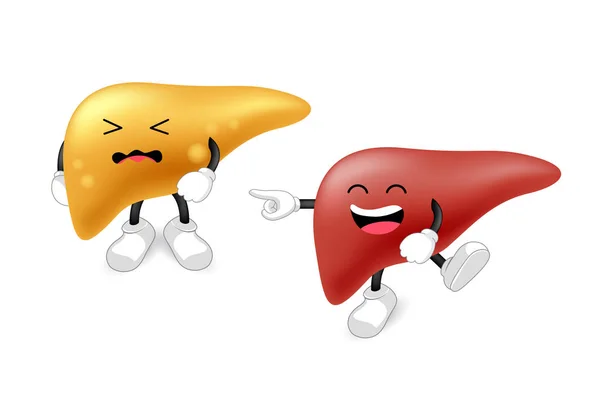 Comparación Hígado Sano Grasa Vivo Personaje Dibujos Animados Enfermedad Hepática — Archivo Imágenes Vectoriales