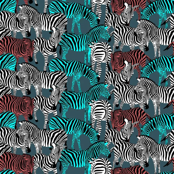 Padrão Sem Costura Zebra Colorida Textura Animal Selvagem Listrado Preto — Vetor de Stock