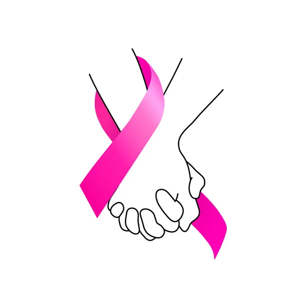 Mano Con Cinta Rosa Campaña Del Mes Concientización Del Cáncer — Vector de stock