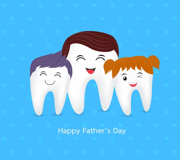 Família Dentes Desenhos Animados Bonito Feliz Dia Pai Conceito Cuidados —  Vetores de Stock