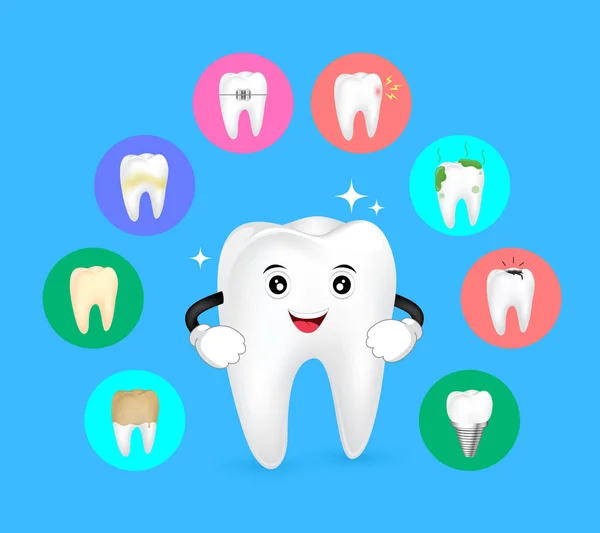 Εικόνες Που Υγιές Δόντι Πρόβλημα Των Δοντιών Χαριτωμένα Κινούμενα Σχέδια — Διανυσματικό Αρχείο