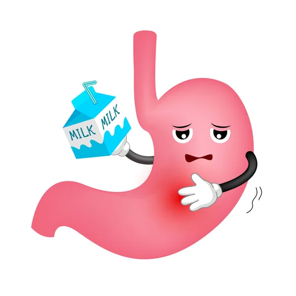 Stomach Painful Expression Drinking Milk Cartoon Character Health Care Concept — Stock Vector