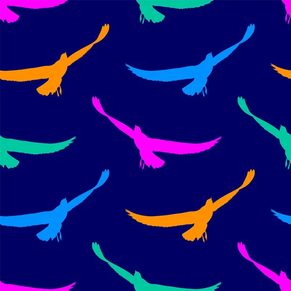 Πολύχρωμα Πουλιά Απρόσκοπτη Μοτίβο Vector Εικονογράφηση Απομονώνονται Μπλε Φόντο Σχεδιασμός — Διανυσματικό Αρχείο