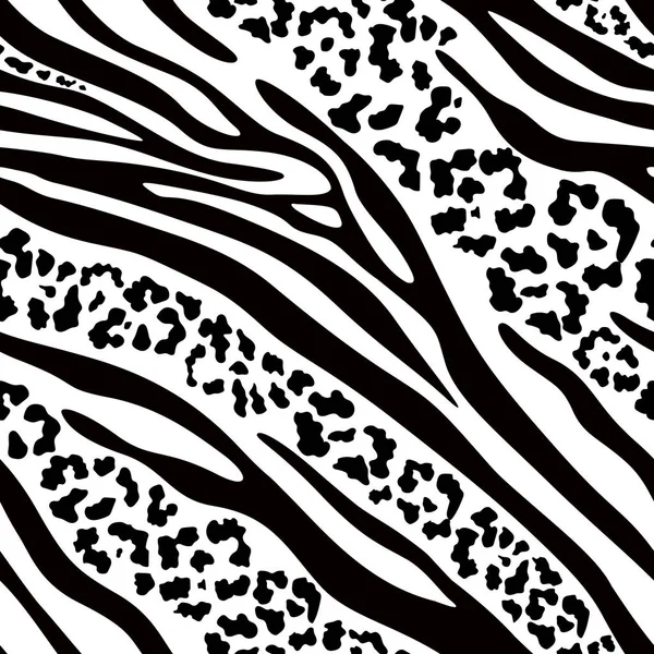 Zebra Leopard Pattern Mix Black White Seamless Background Wild Animal — Stock Vector