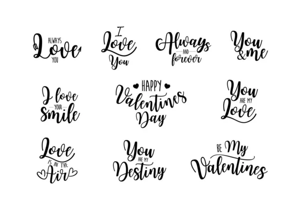 Ensemble Lettres Écrites Main Noir Blanc Sur Amour Saint Valentin — Image vectorielle