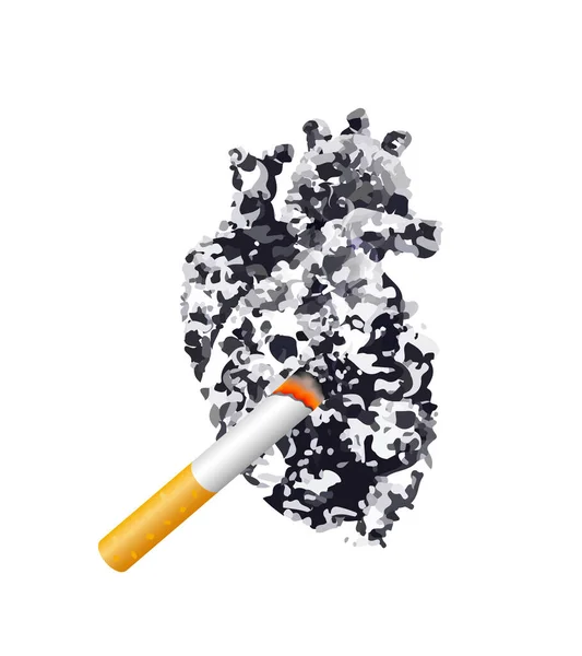 Zigarette Auf Einem Abstrakten Schwarzen Menschenherz Rauchen Aufhören Weltnichtrauchertag Rauchen — Stockvektor