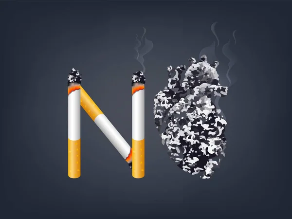 Cigaretu Abstraktním Černým Lidským Srdcem Přestaň Kouřit Svět Bez Tabáku — Stockový vektor