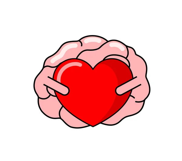 Cartoon Menselijk Brein Met Rood Hart Inwendige Organen Hersenen Hart — Stockvector